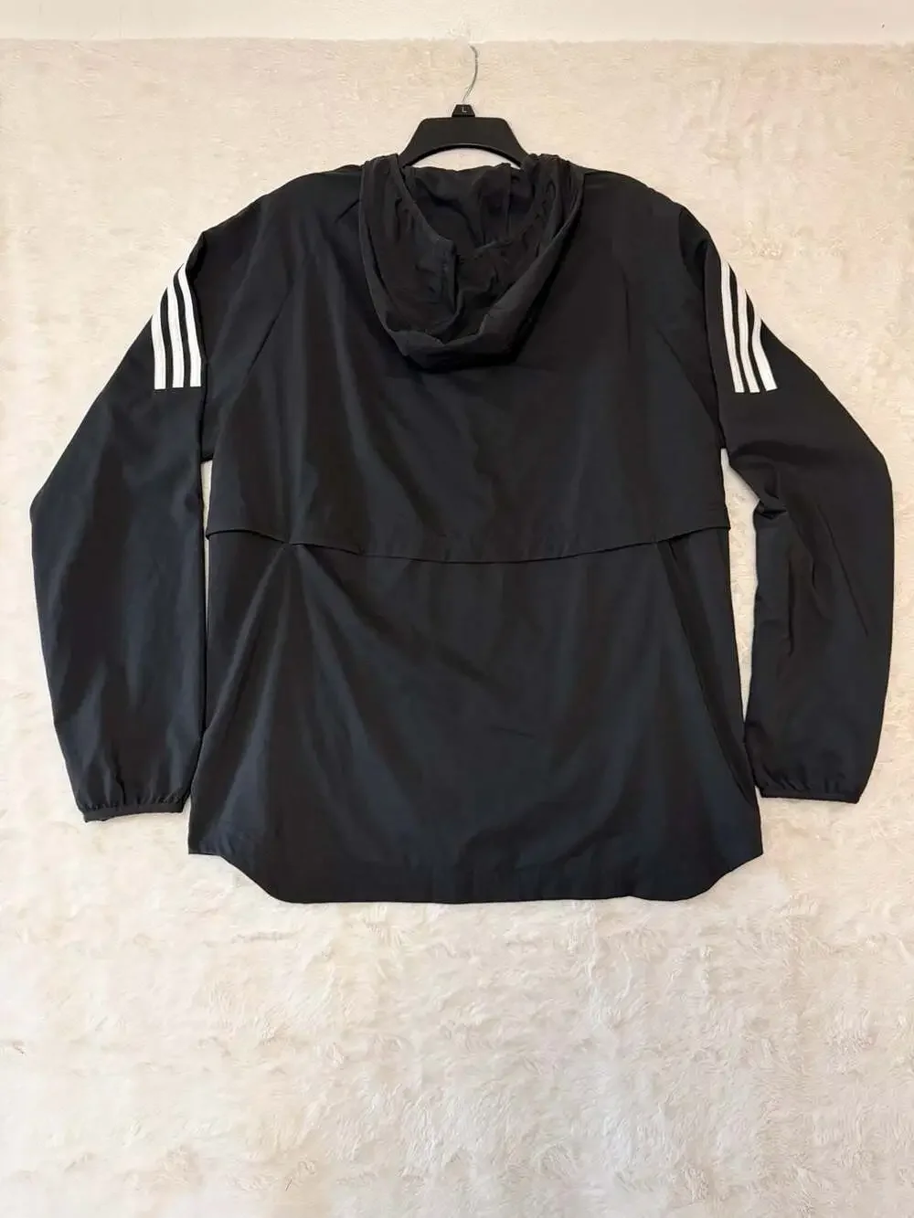 Adidas Hooded Windbreaker Size L Black White 3-Stripes Jacket DT4643